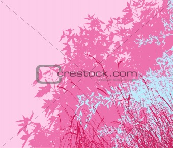 Colored landscape of foliage - Vector illustration - pink morning