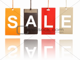 Sale written on paper tags isolated