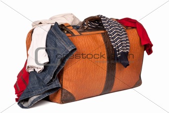 Overstuffed baggage isolated