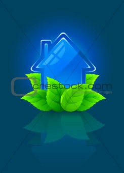 icon symbol of ecological house with green leaves