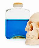 Still life - bottle of poison and human skull