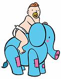 Baby Riding Elephant