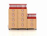 wooden file drawer with red ring binders