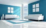 blue and white modern living room