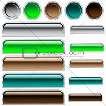 Buttons, scaleable glossy rounded rectangles and circles in assorted colors
