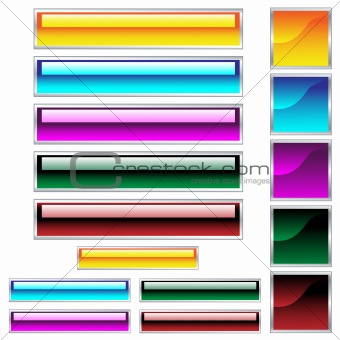 Web buttons, scaleable shiny rectangles and squares in assorted colors