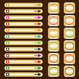 Web buttons, gold with assorted colored elements