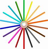 Circle of coloured pencils