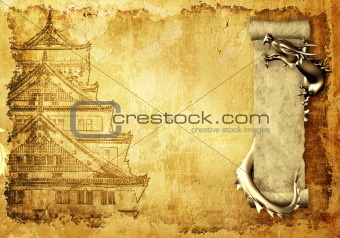 Grunge background with dragons and scrolls