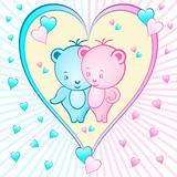 Cute bear cartoons in a heart