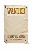 Old western wanted sign isolated.