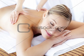 Relaxed caucasian woman receiving a health treatment