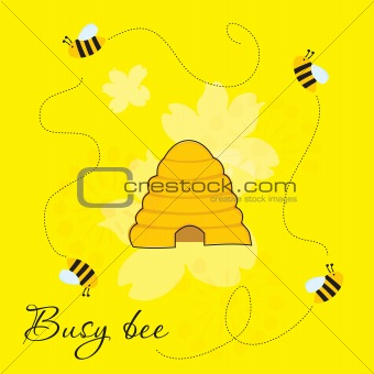 Busy bees around beehive