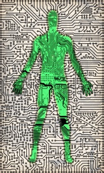 Silhouette of man - electronic components