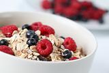 Granola with raspberries and blueberries