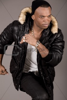 Portrait of handsome teenager in black jacket