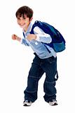Adorable young kid holding his school bag