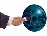 Man and Earth shaking hands