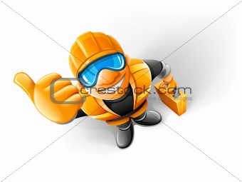 metalworker in helmet with suitcase