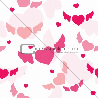 Seamless background with flying hearts