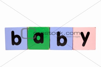 baby in toy play block letters with clipping path