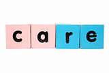 care in toy play block letters with clipping path on white
