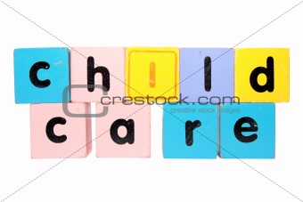 childcare  in toy play block letters with clipping path