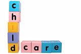 childcare in toy play block letters with clipping path on white