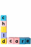 childcare spelt in toy play block letters with clipping path