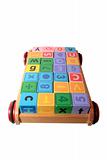 childrens play letter blocks in toy cart with clipping path