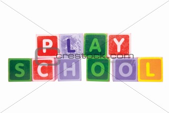 playschool in toy play block letters with clipping path on white