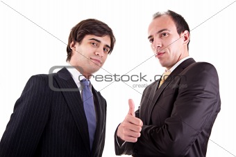two young businessmen giving consent