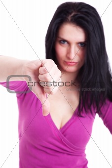 Young pretty women with thumb down