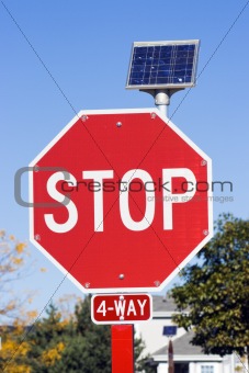 STOP sign powered by a solar battery