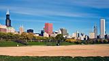 Panorama of Chicago with baseball field in the background