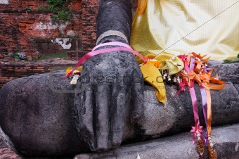 Stone hand of buddha in Wat Mahathat Thailand