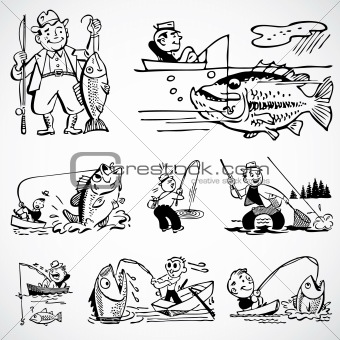 Vector Vintage Fish and Fishermen