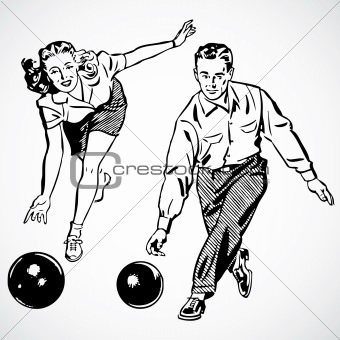 Vector Vintage Bowling Couple