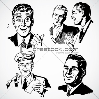 Vector Vintage Men Talking and Pointing