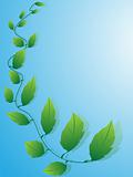 Blue background with green leaves
