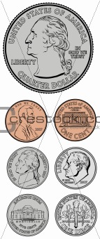 Vector Quarter Dime Nickel and Penny