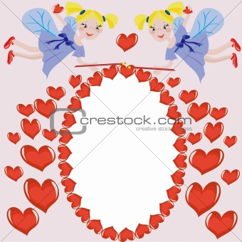 Frame with hearts and fairies