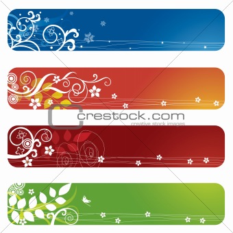Four floral banners or bookmarks
