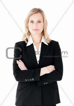 Pretty businesswoman against white background