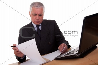 mature businessman  looking to computer
