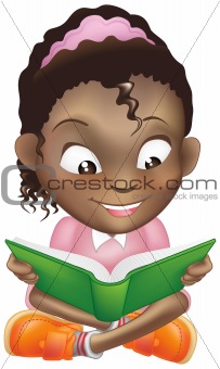 Illustration cute black girl reading book