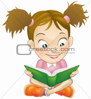 Illustration young girl reading book