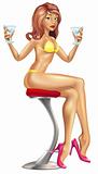 Sexy woman in bikini with cocktails illustration