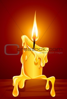 flame of burning candle with dripping wax