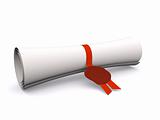 diploma in scroll on white. 3d